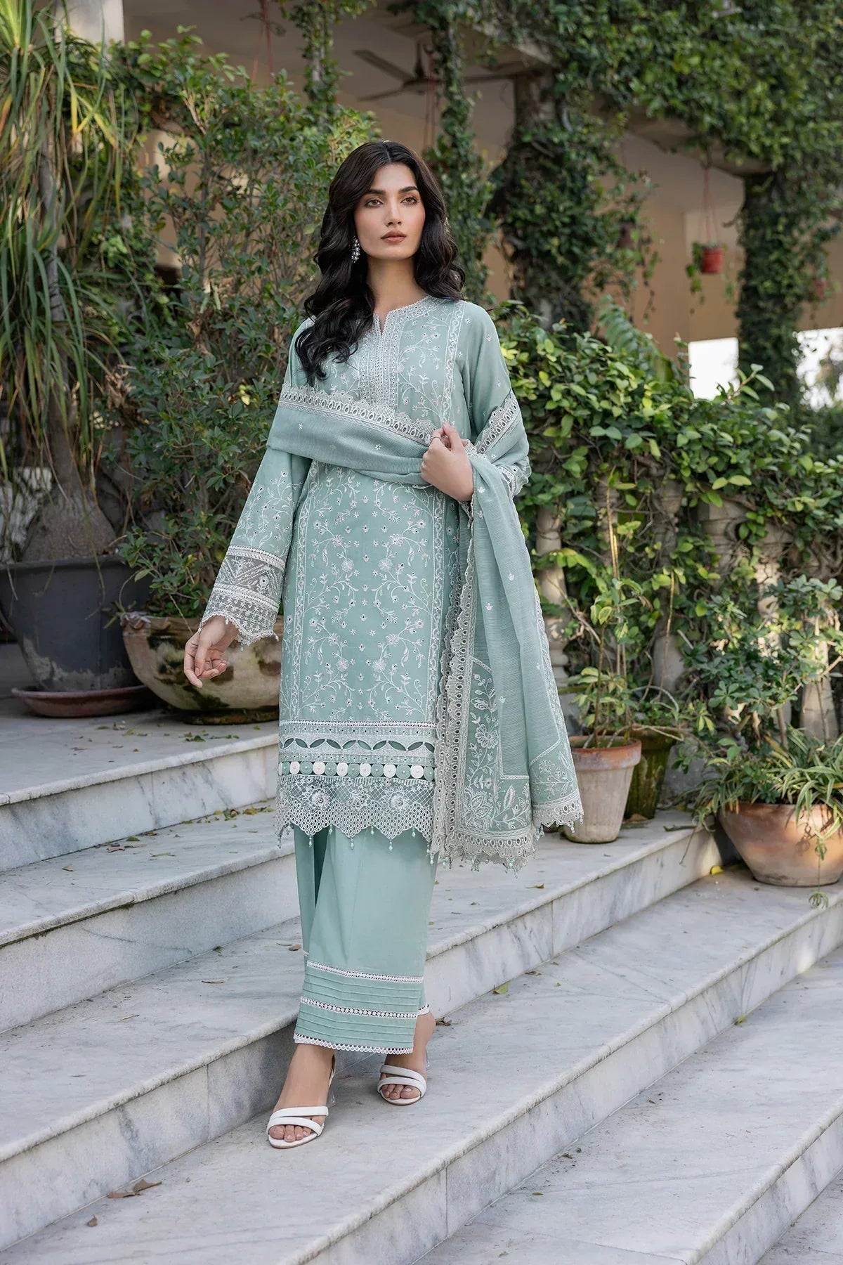 Farasha | Bahaar Embroidered Lawn | Aqua Pearl - Aqsa Fabrics