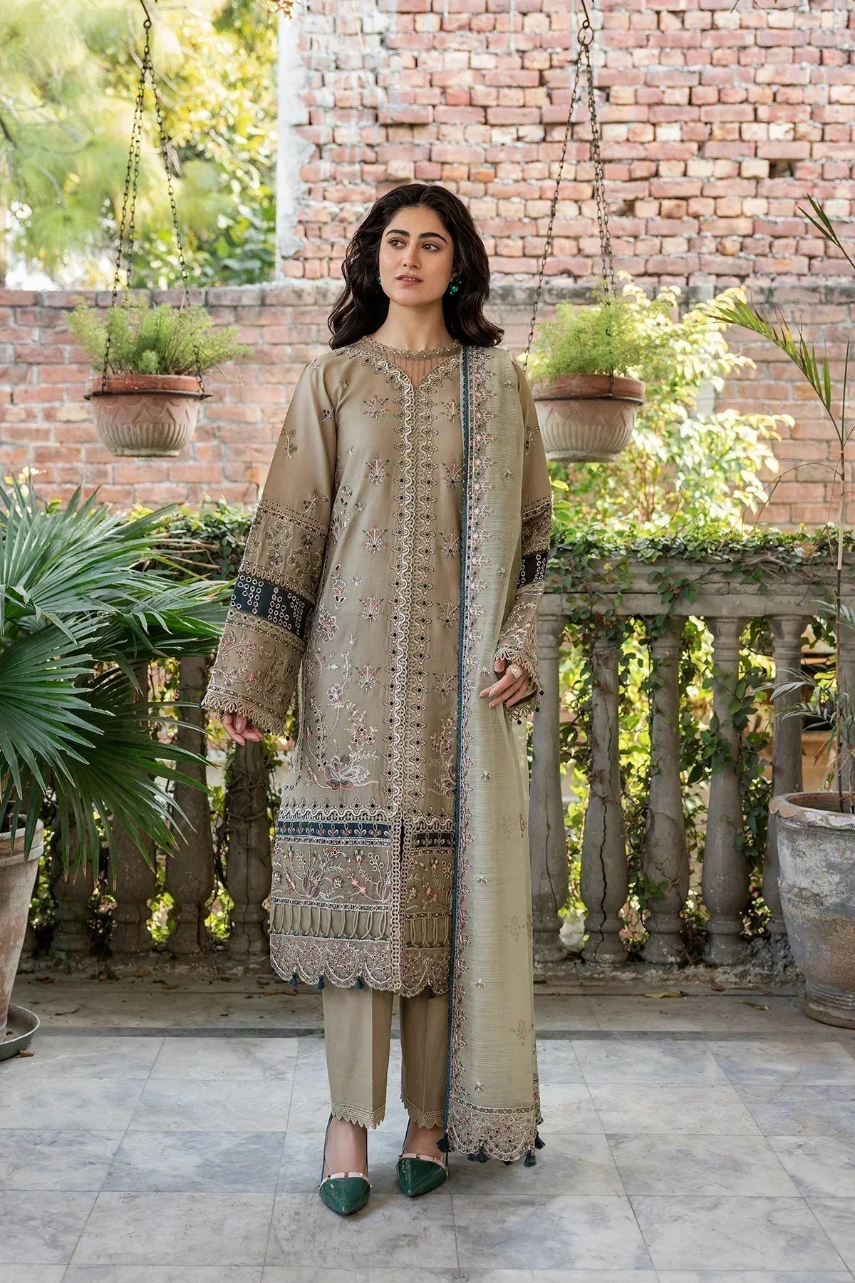 Farasha | Bahaar Embroidered Lawn | Whimsical Sage - Aqsa Fabrics