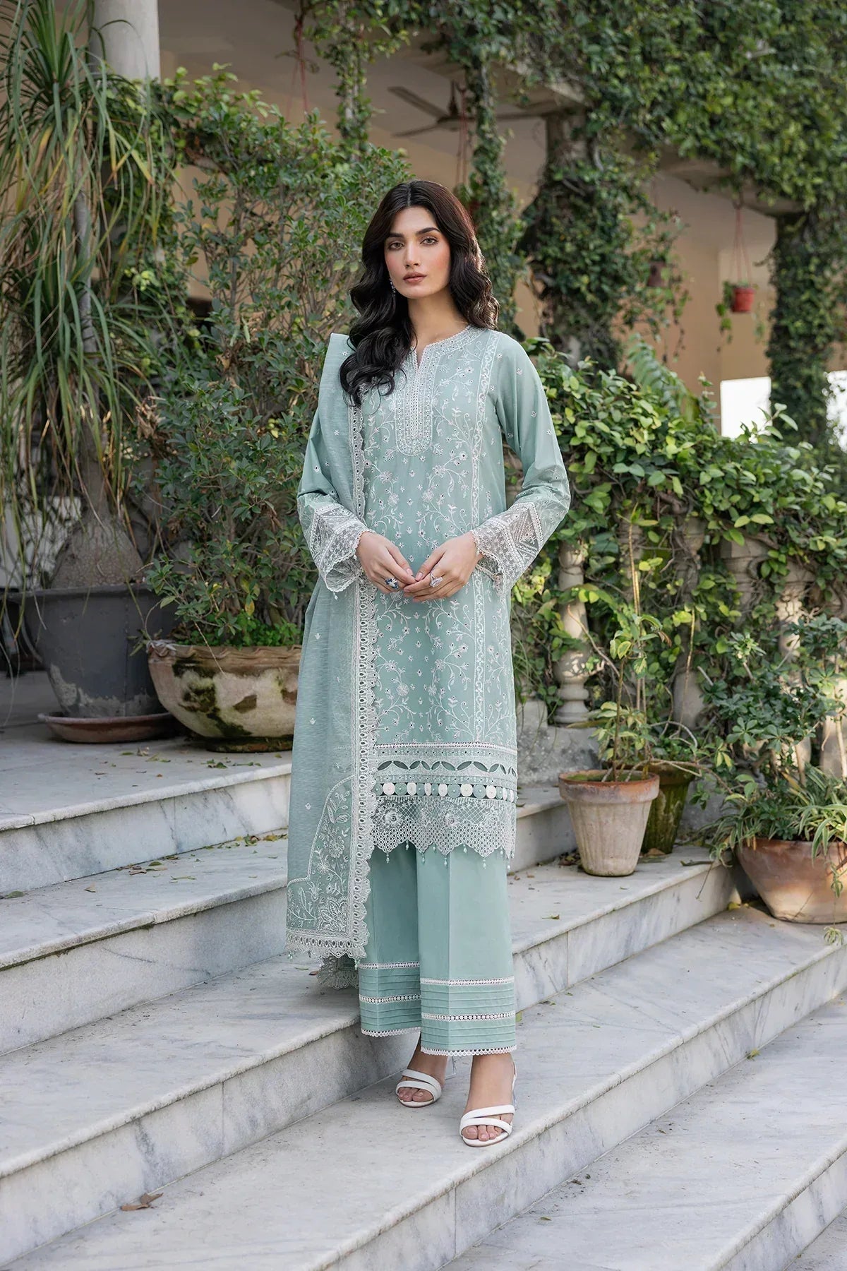 Farasha | Bahaar Embroidered Lawn | Aqua Pearl - Aqsa Fabrics