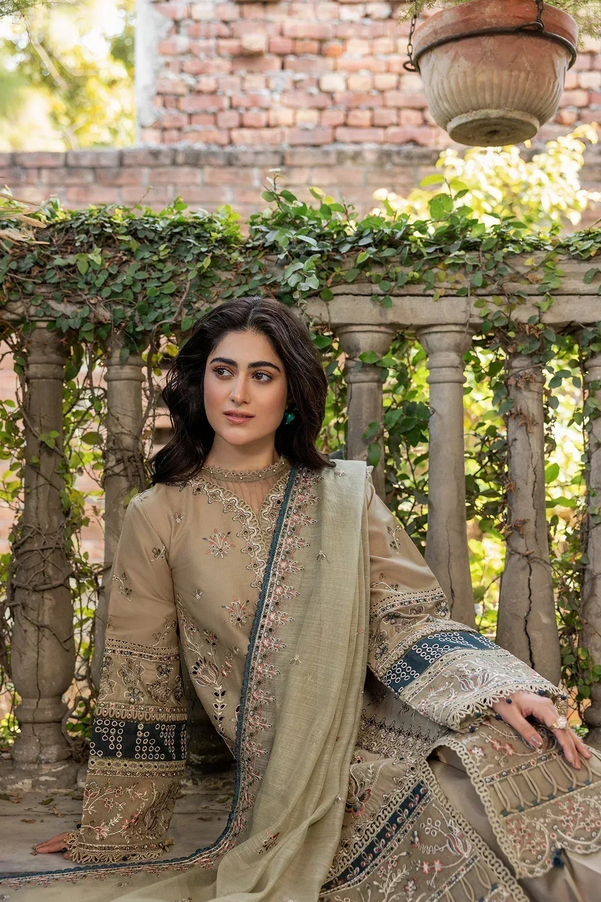Farasha | Bahaar Embroidered Lawn | Whimsical Sage - Aqsa Fabrics