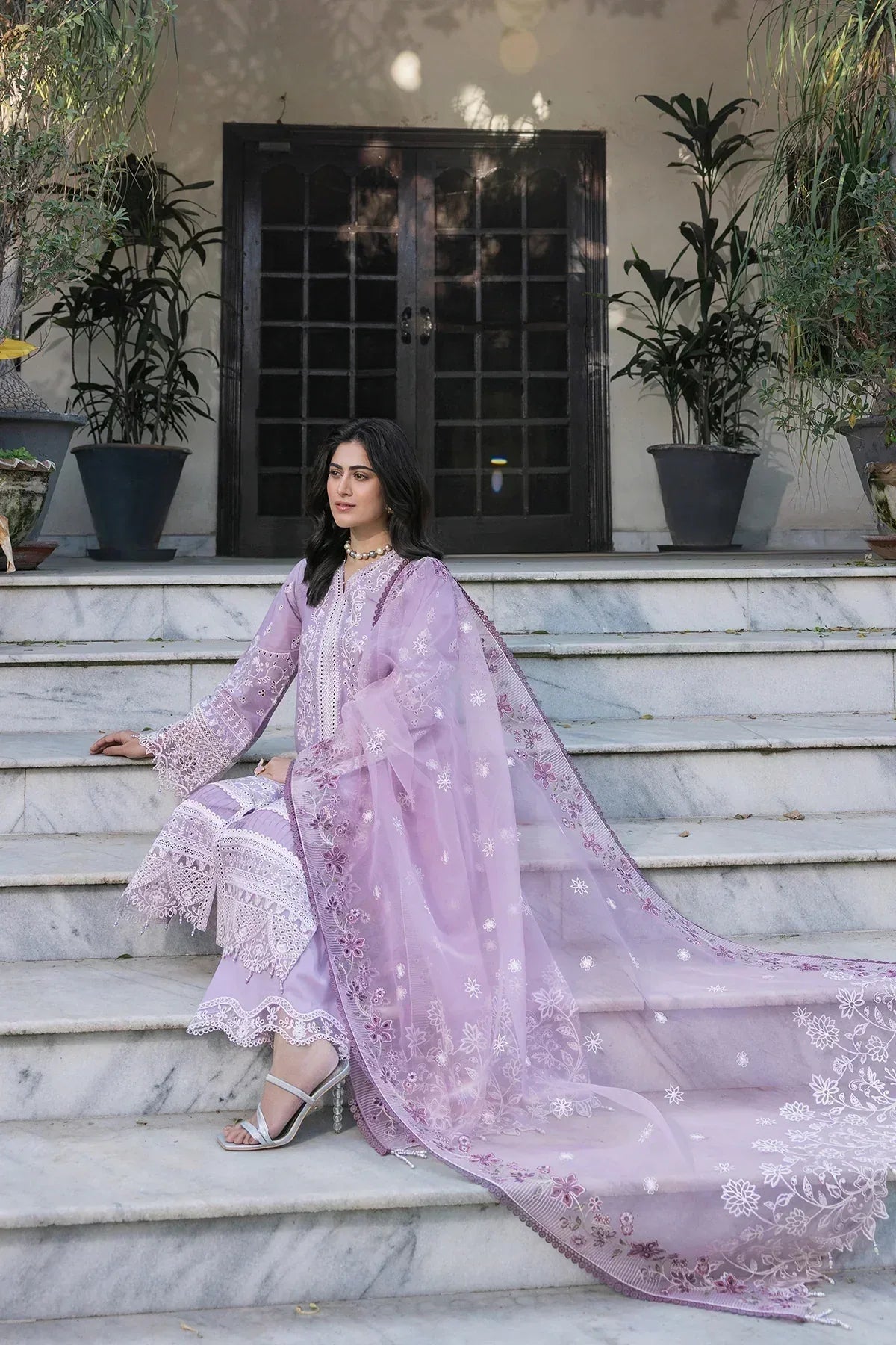 Farasha | Bahaar Embroidered Lawn | Lilac Florine - Aqsa Fabrics