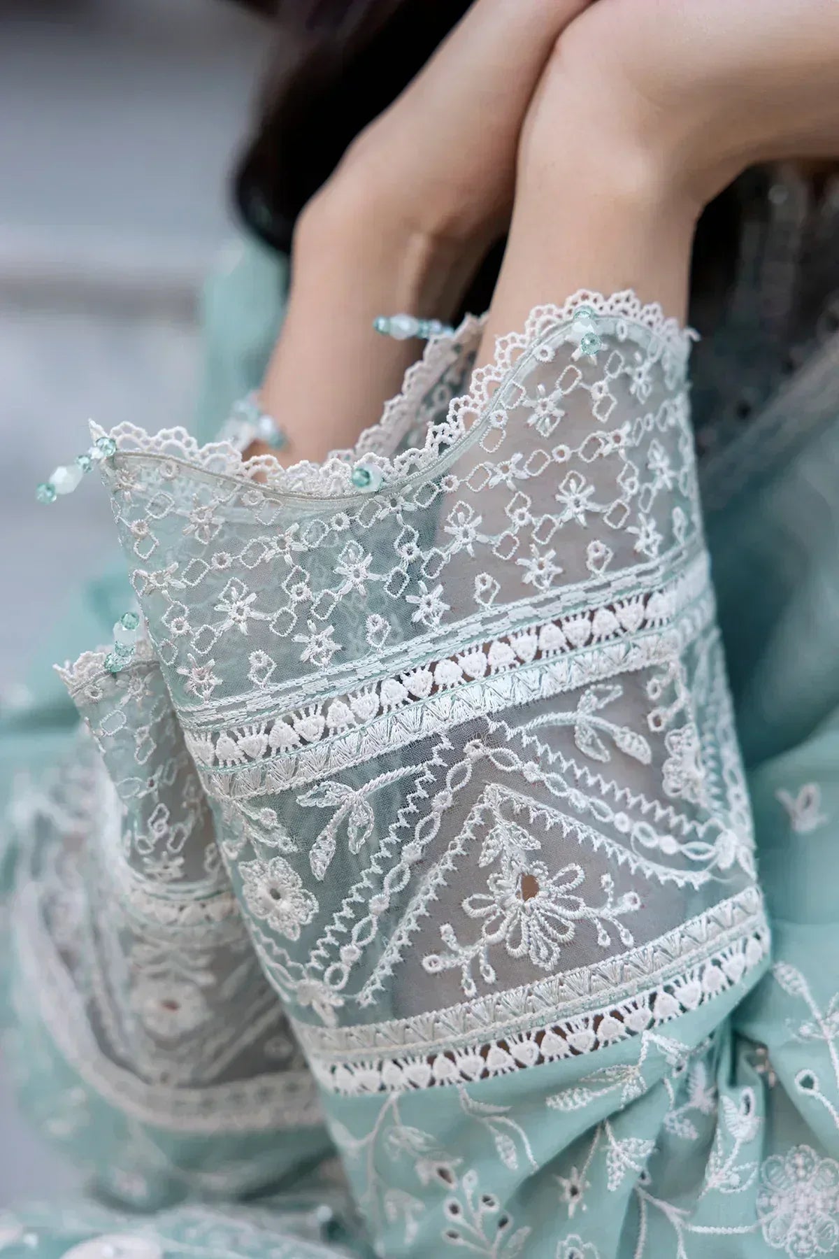 Farasha | Bahaar Embroidered Lawn | Aqua Pearl - Aqsa Fabrics
