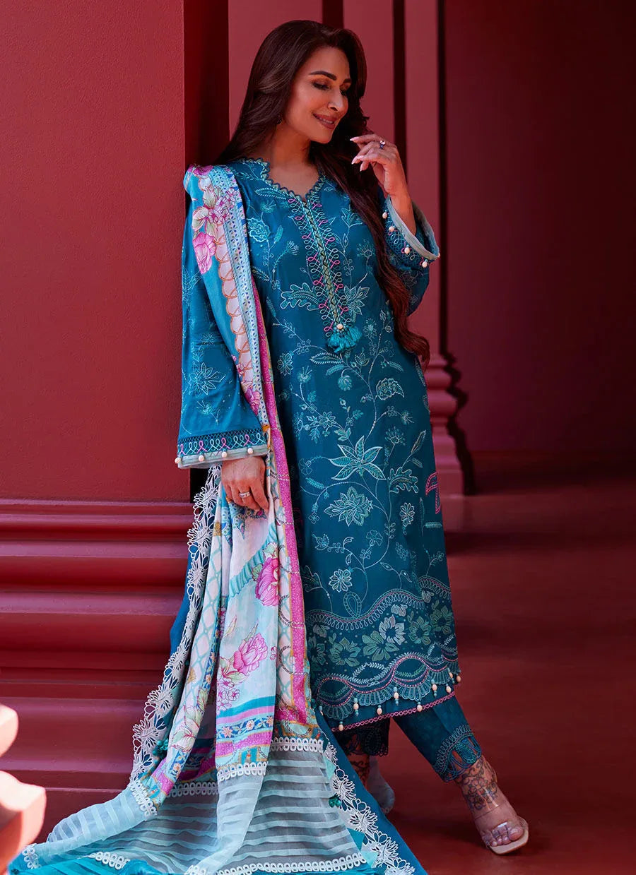 Farah Talib Aziz | Suay Lawn 24 | MOANNA TEAL - Aqsa Fabrics