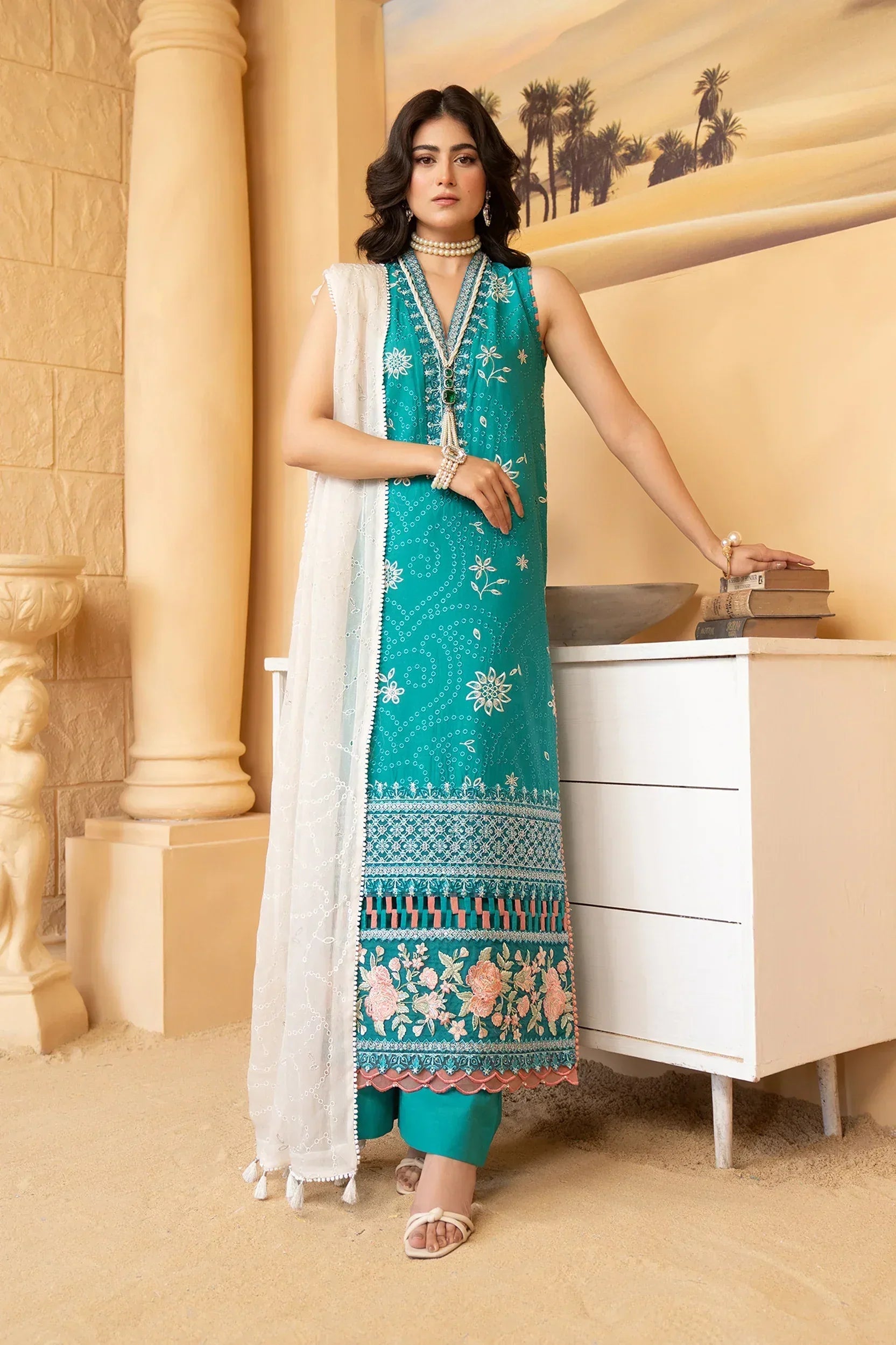 Hemstitch | Summer Luxury Lawn 24 | Turquoise - Aqsa Fabrics