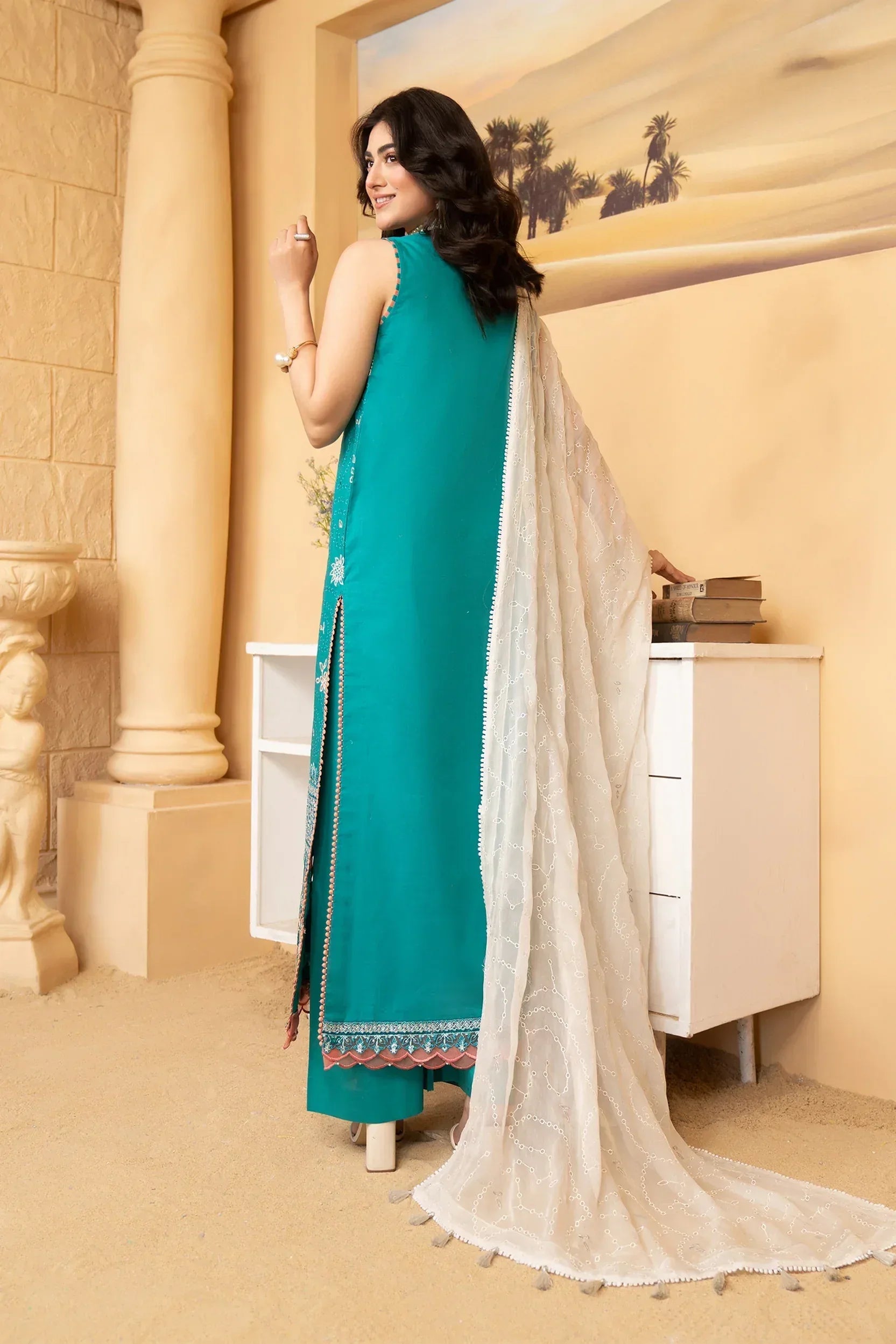 Hemstitch | Summer Luxury Lawn 24 | Turquoise - Aqsa Fabrics