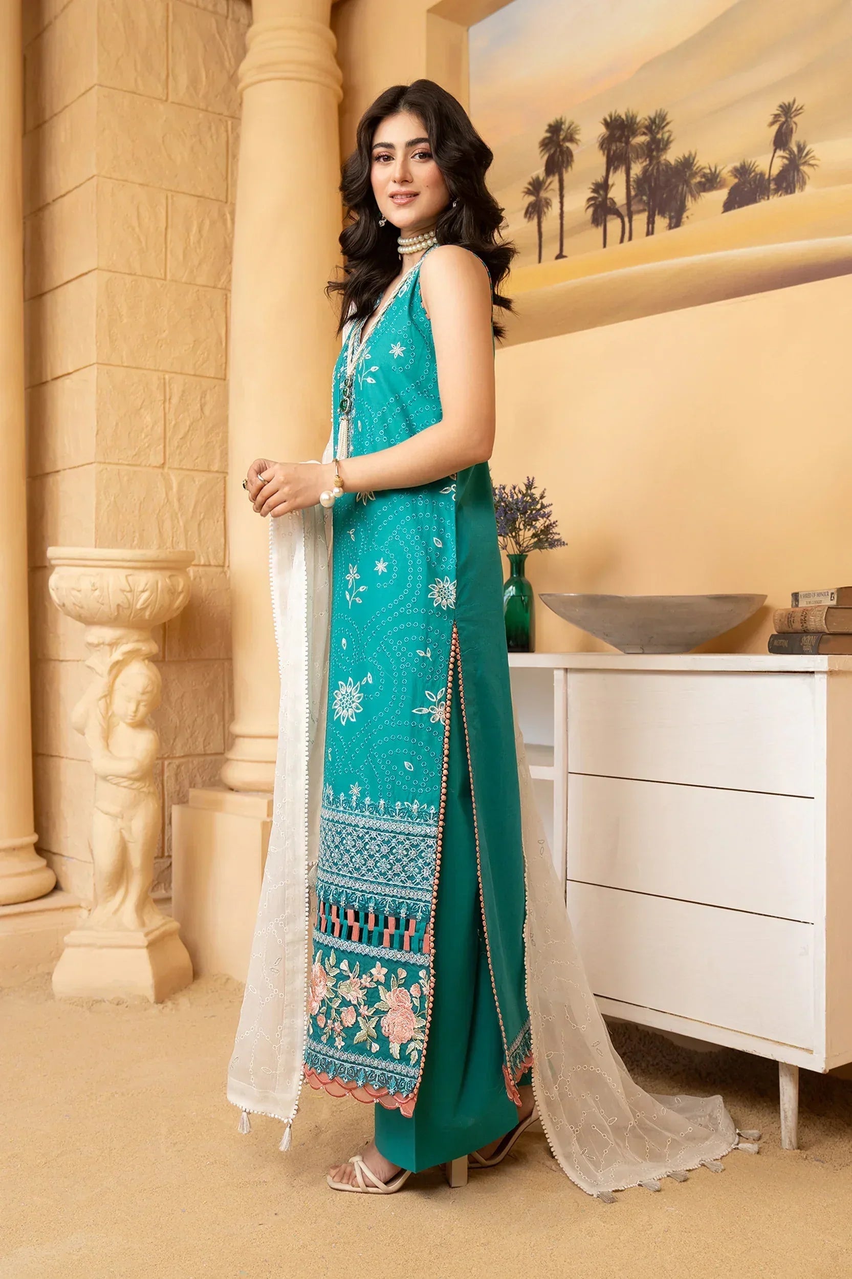 Hemstitch | Summer Luxury Lawn 24 | Turquoise - Aqsa Fabrics