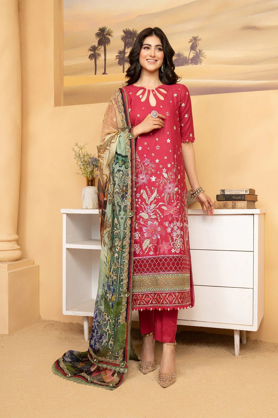 Hemstitch | Summer Luxury Lawn 24 | Scarlet Red - Aqsa Fabrics