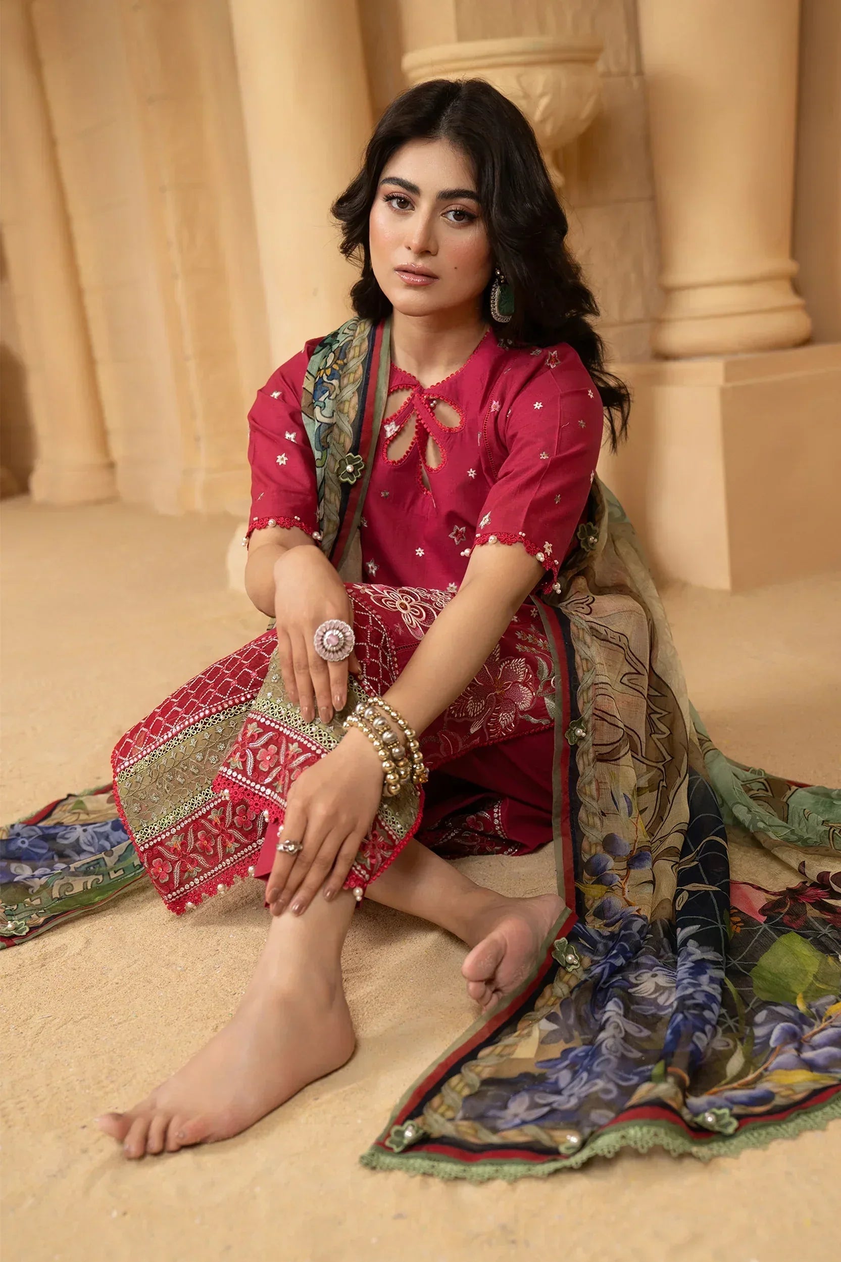 Hemstitch | Summer Luxury Lawn 24 | Scarlet Red - Aqsa Fabrics