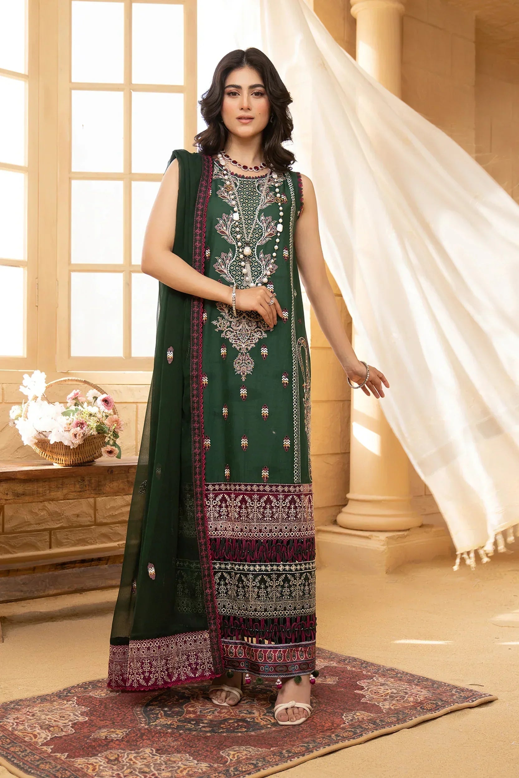 Hemstitch | Summer Luxury Lawn 24 | Bottle Green - Aqsa Fabrics