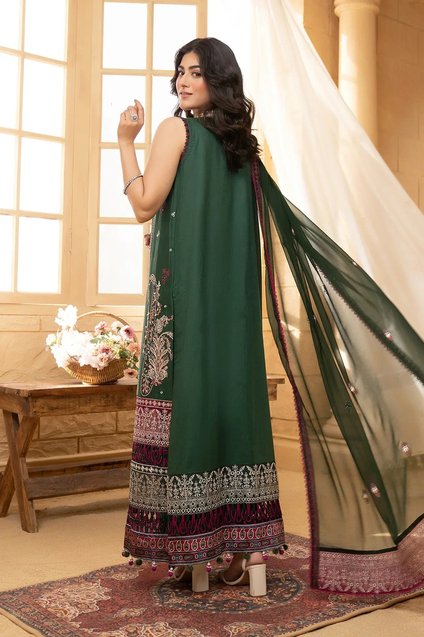 Hemstitch | Summer Luxury Lawn 24 | Bottle Green - Aqsa Fabrics