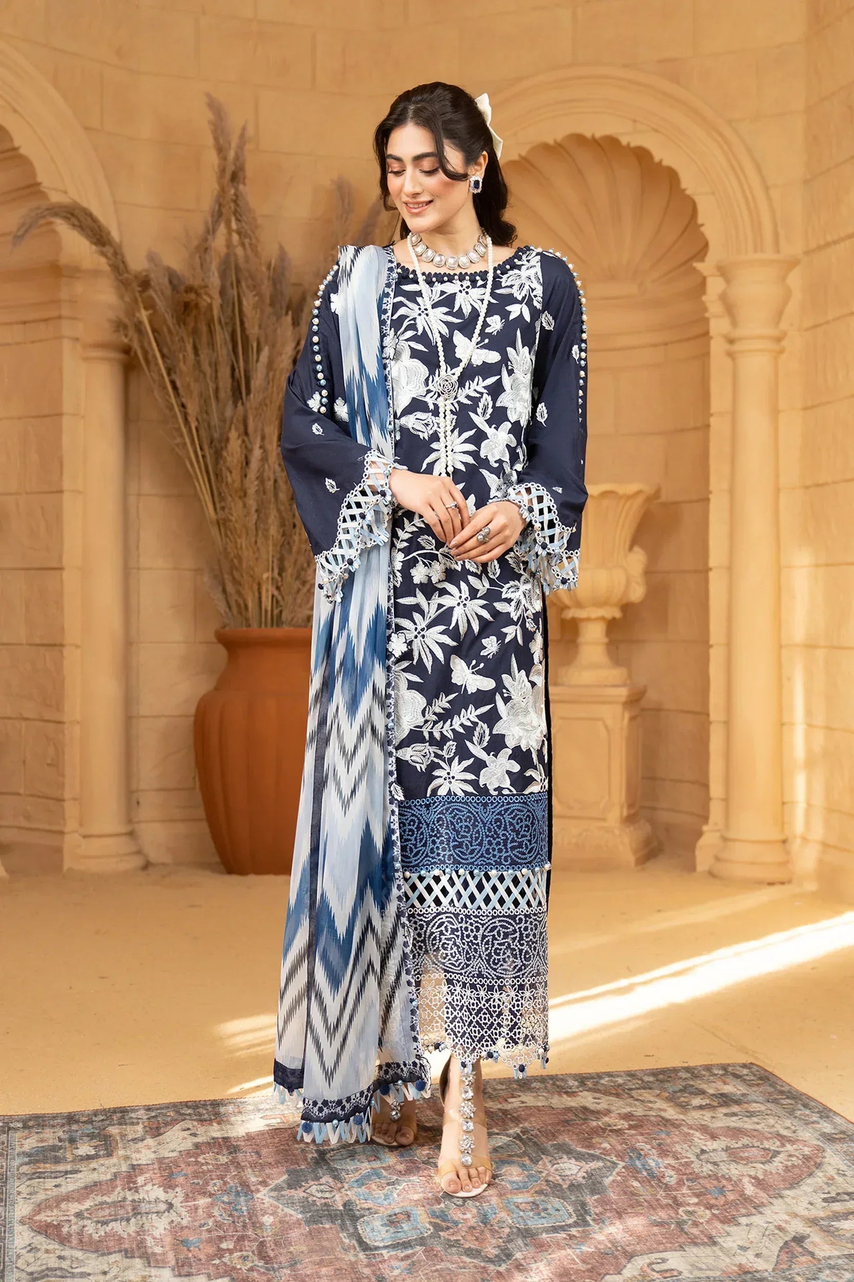 Hemstitch | Summer Luxury Lawn 24 | Ice Blue - Aqsa Fabrics