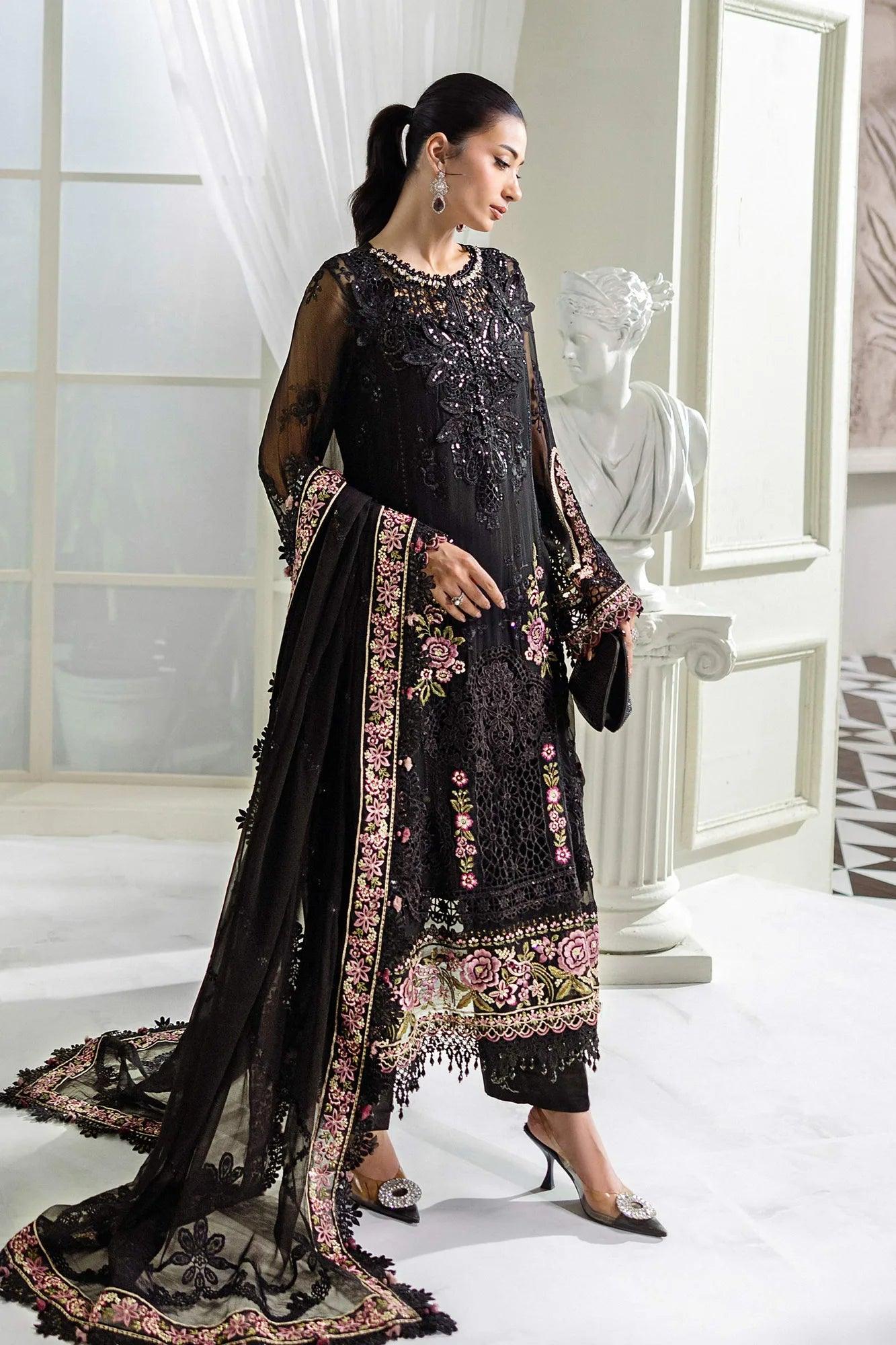 Maria B 3 Piece Stitched Embroidered Chiffon Suit | MPC-25-104