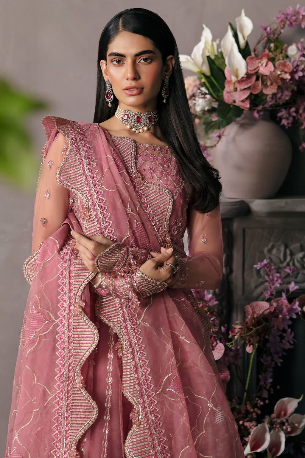AFROZEH - SALMON - Aqsa Fabrics