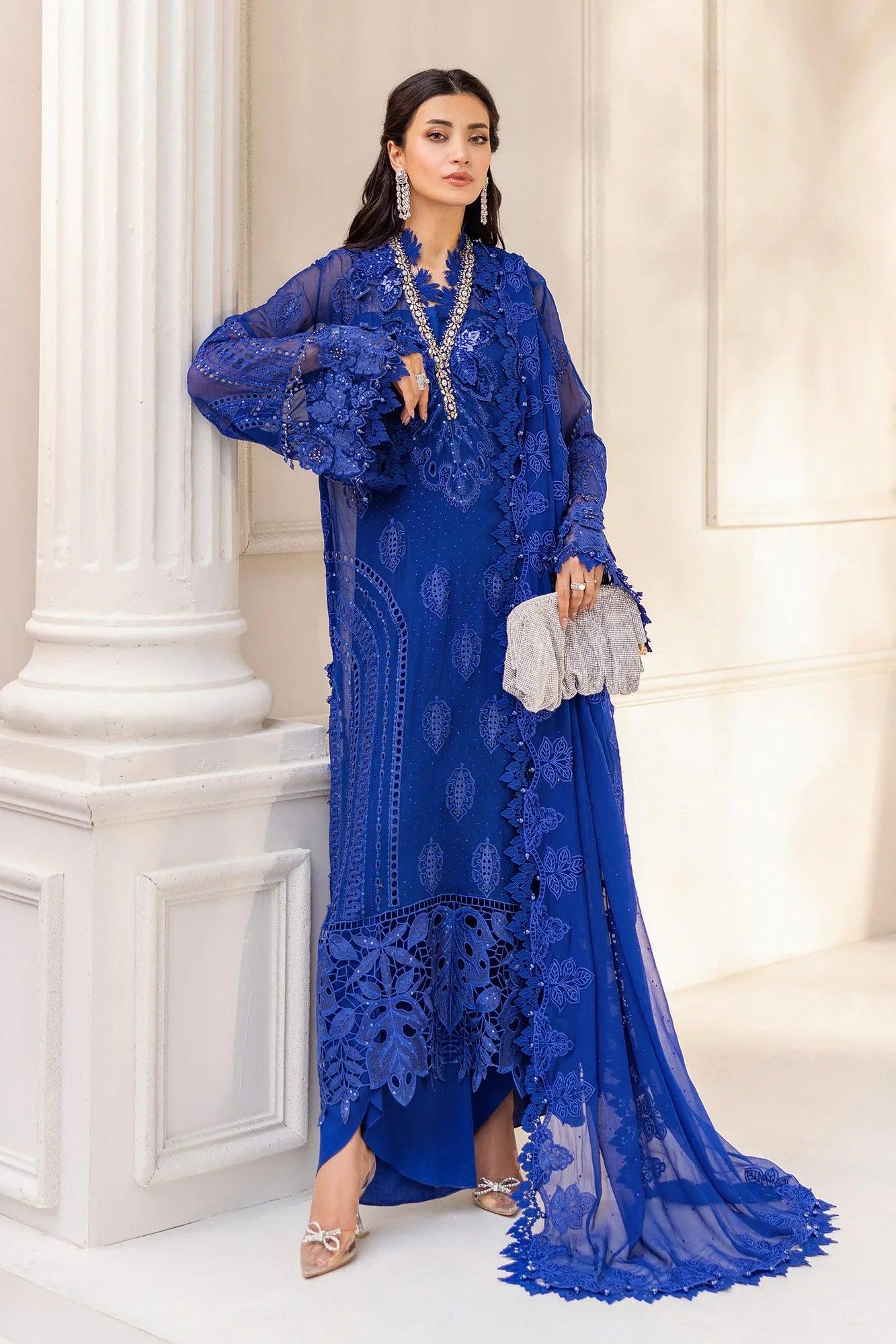 Maria B 3 Piece Stitched Embroidered Chiffon Suit | MPC-25-103