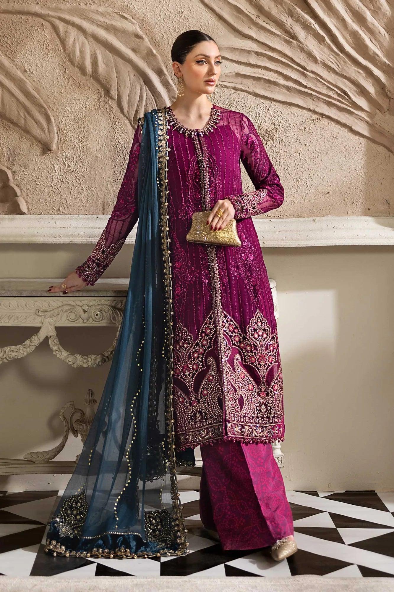 Maria B 3 Piece Stitched Embroidered Chiffon Suit | MPC-25-102