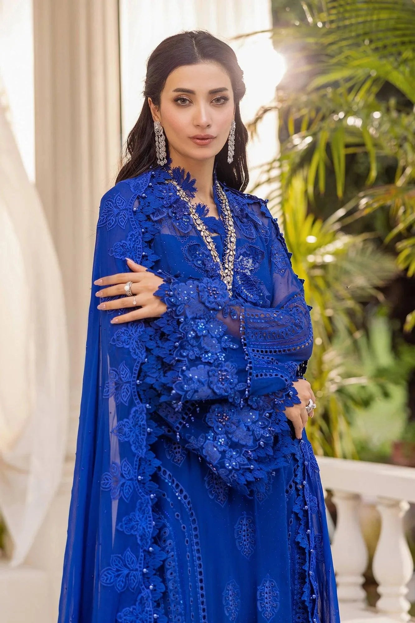 Maria B 3 Piece Stitched Embroidered Chiffon Suit | MPC-25-103