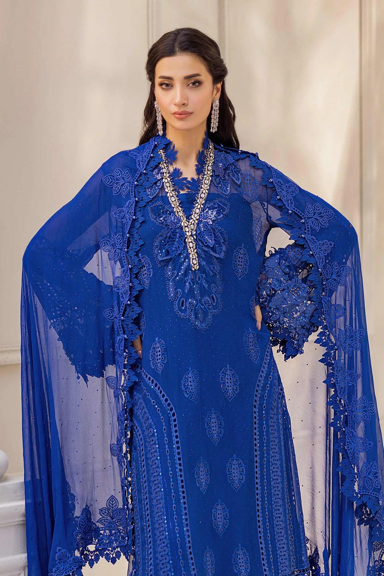 Maria B 3 Piece Stitched Embroidered Chiffon Suit | MPC-25-103