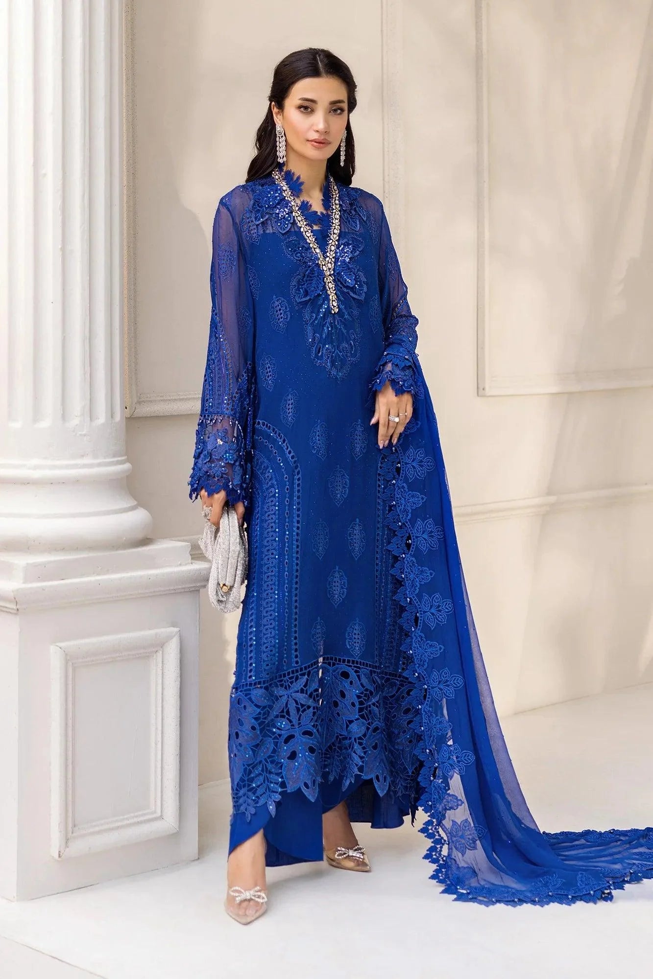 Maria B 3 Piece Stitched Embroidered Chiffon Suit | MPC-25-103