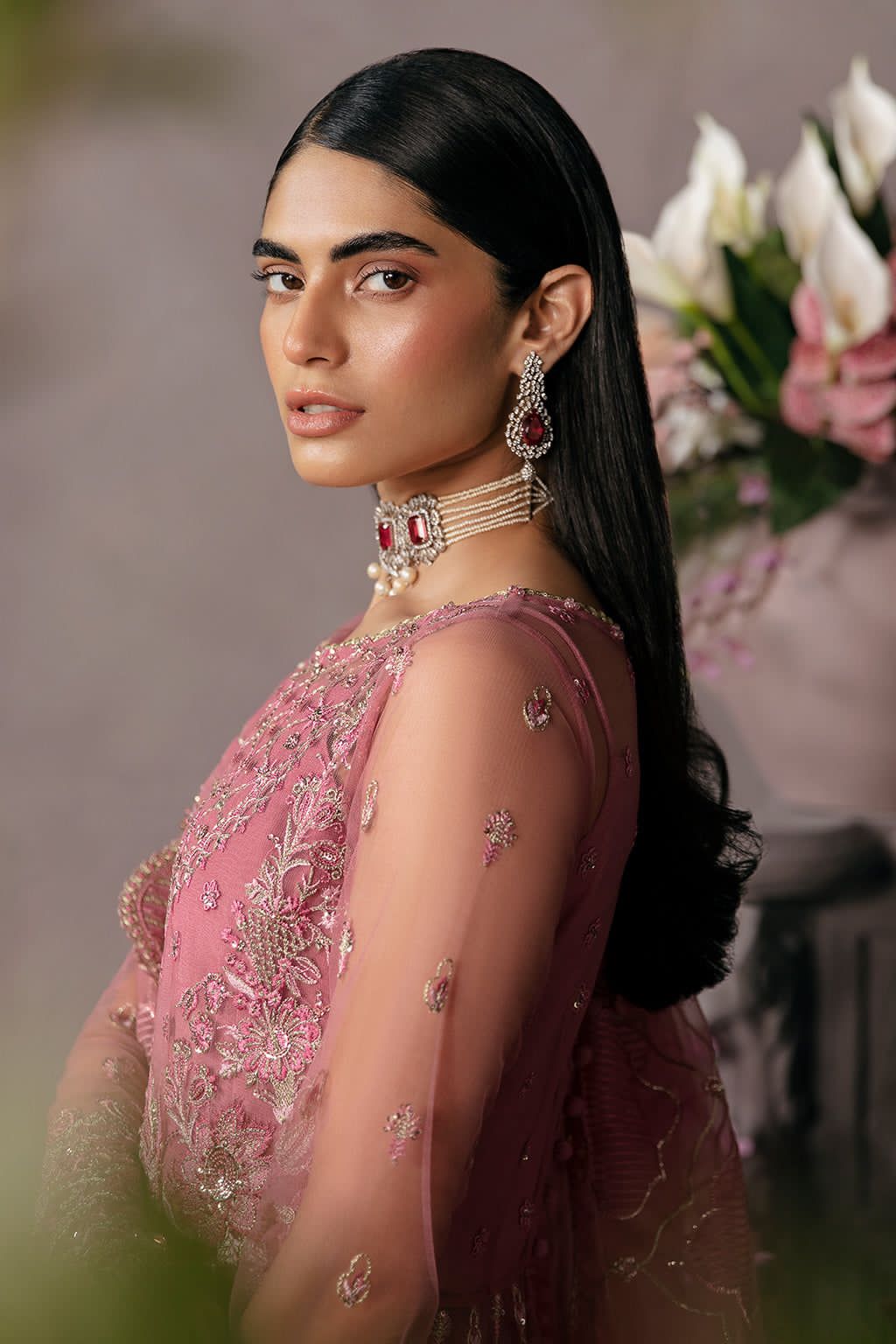 AFROZEH - SALMON - Aqsa Fabrics