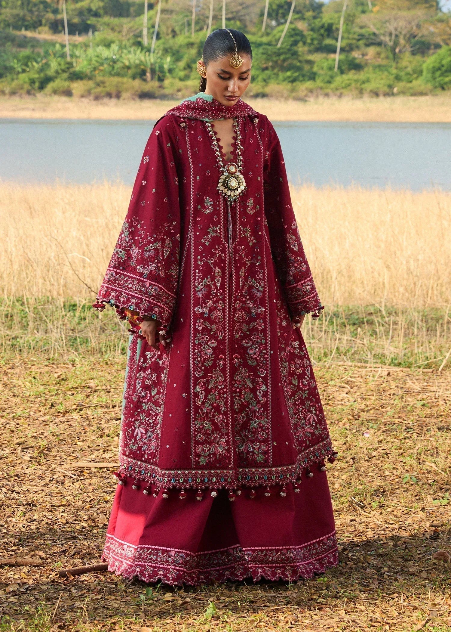 Hussain Rehar | Luxury Lawn 25 | Mahogany - Aqsa Fabrics