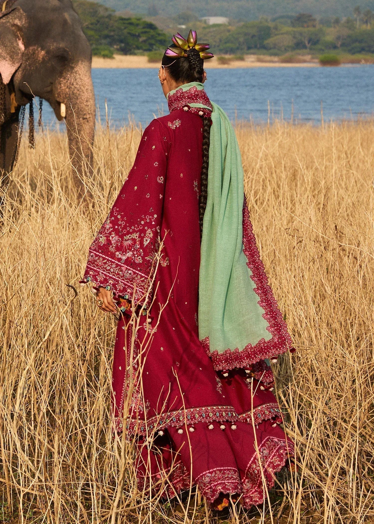Hussain Rehar | Luxury Lawn 25 | Mahogany - Aqsa Fabrics