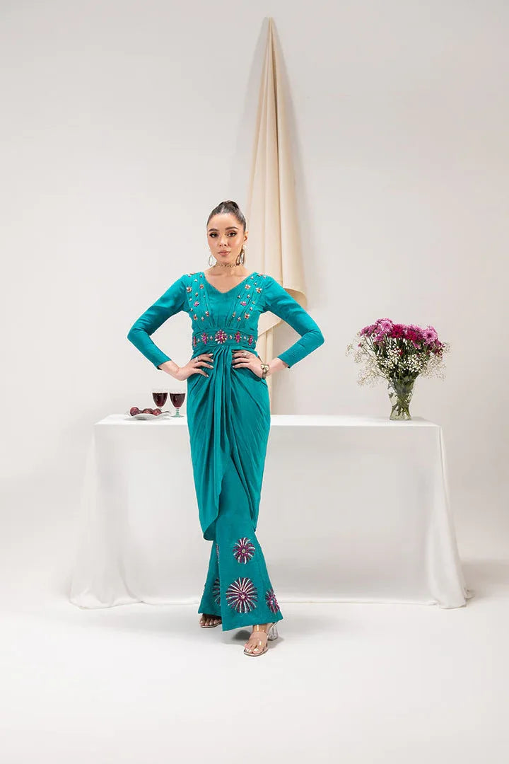 Maria Osama Khan | Tiffany Formals | Aquamarine - Aqsa Fabrics
