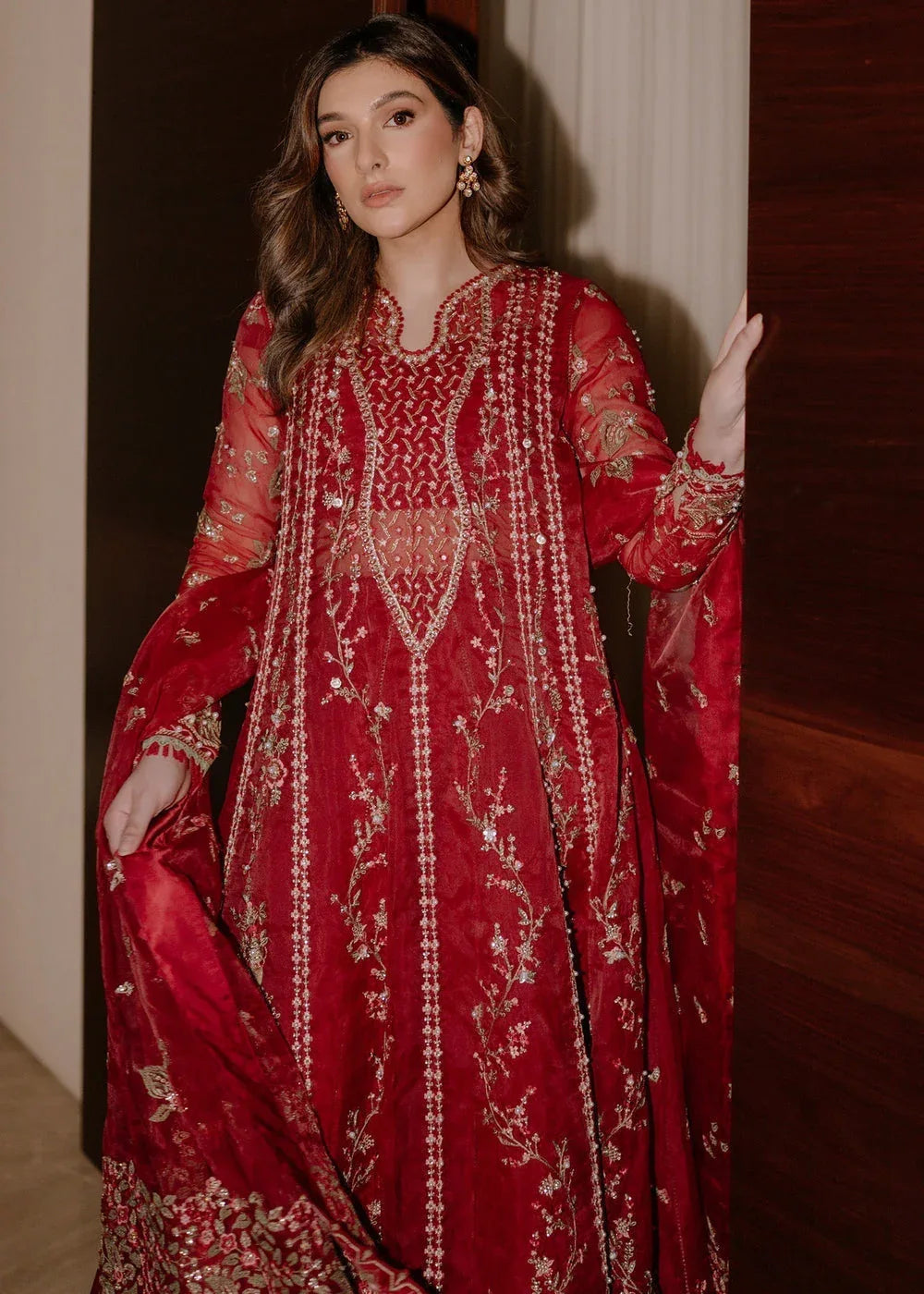 Sadaf Fawad Khan | Festive 25 | Scarlet - Aqsa Fabrics
