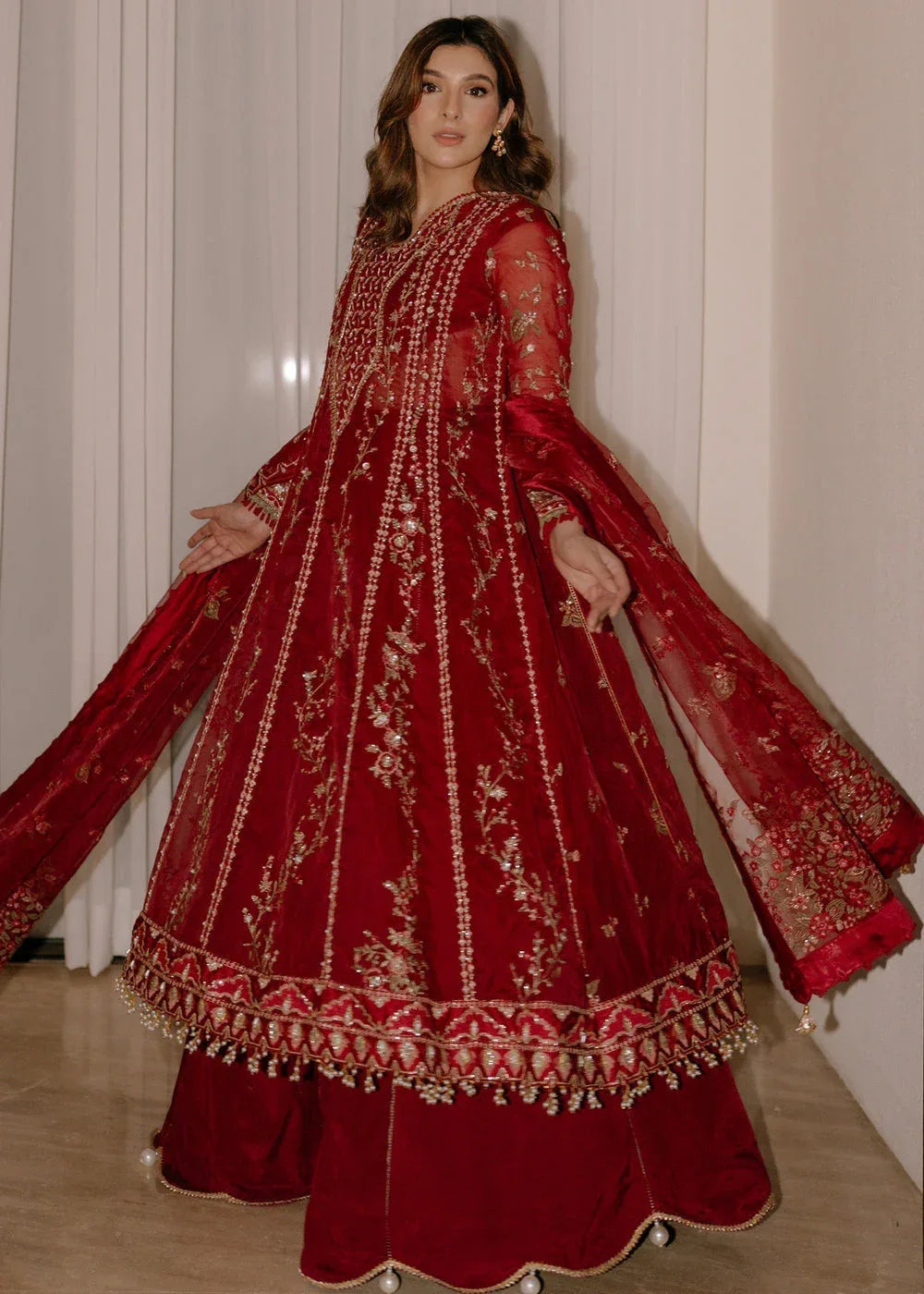 Sadaf Fawad Khan | Festive 25 | Scarlet - Aqsa Fabrics