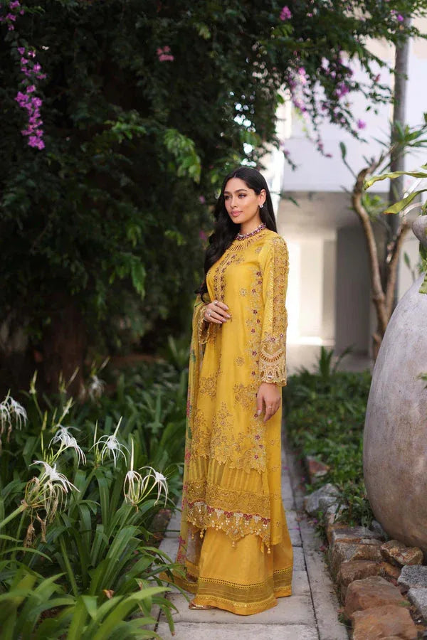 Noor by Saadia Asad | Luxury Chikankari Lawn24 | D8-B Mustard - Aqsa Fabrics