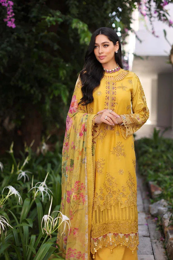 Noor by Saadia Asad | Luxury Chikankari Lawn24 | D8-B Mustard - Aqsa Fabrics