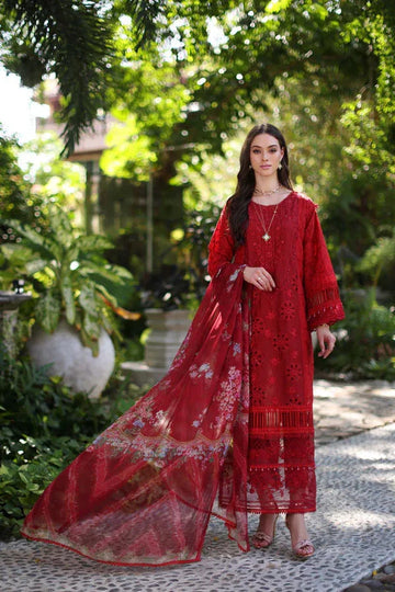 Noor by Saadia Asad | Luxury Chikankari Lawn24 | D2-B Red - Aqsa Fabrics