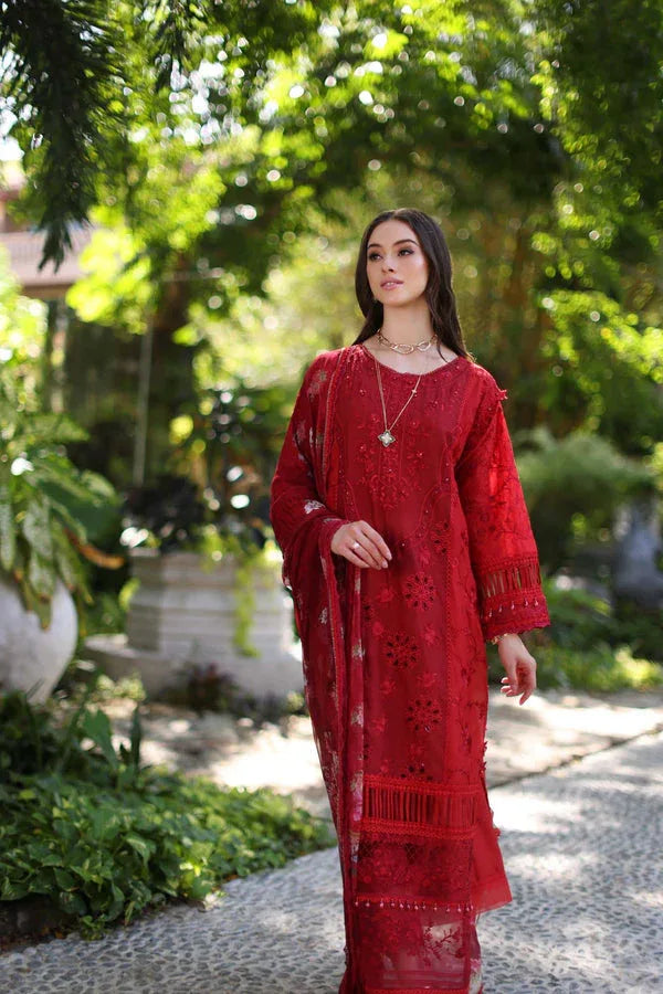 Noor by Saadia Asad | Luxury Chikankari Lawn24 | D2-B Red - Aqsa Fabrics