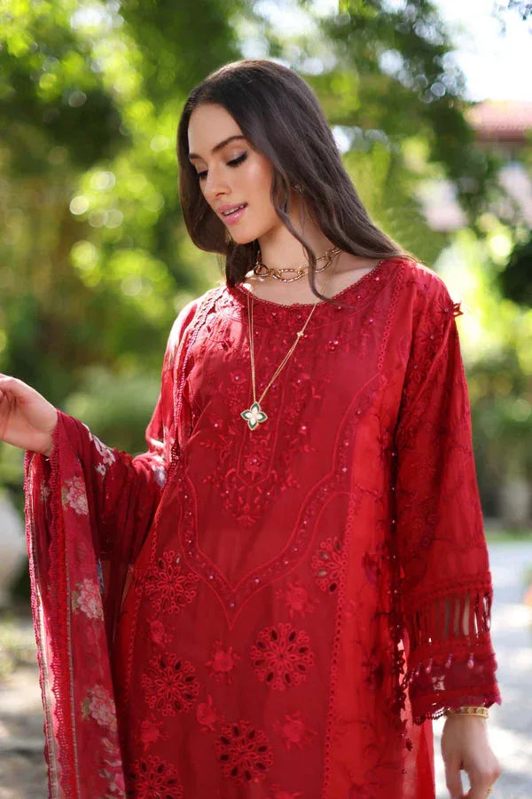 Noor by Saadia Asad | Luxury Chikankari Lawn24 | D2-B Red - Aqsa Fabrics