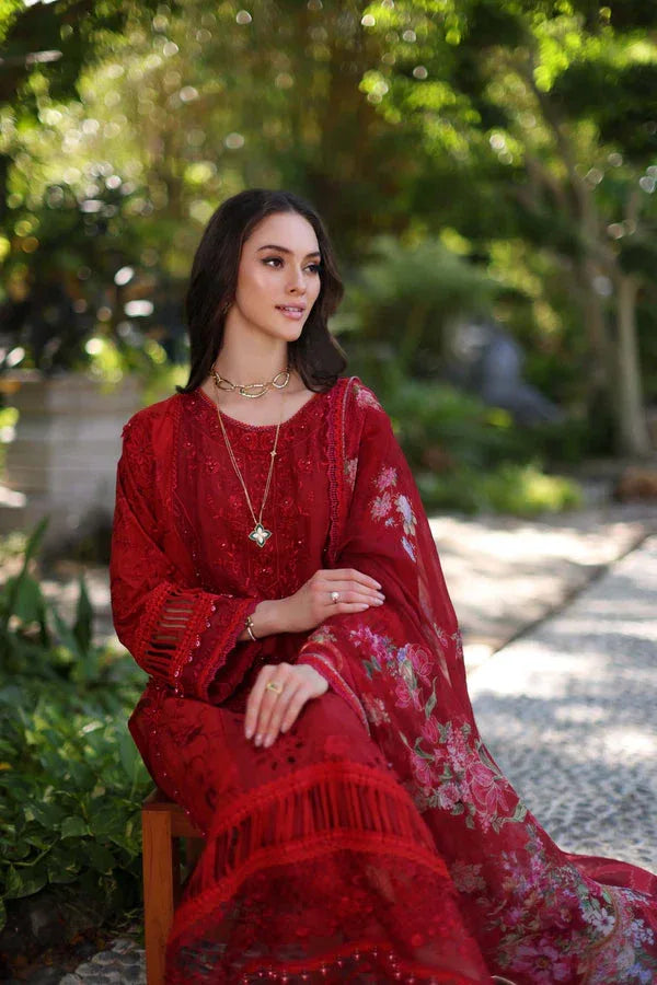Noor by Saadia Asad | Luxury Chikankari Lawn24 | D2-B Red - Aqsa Fabrics