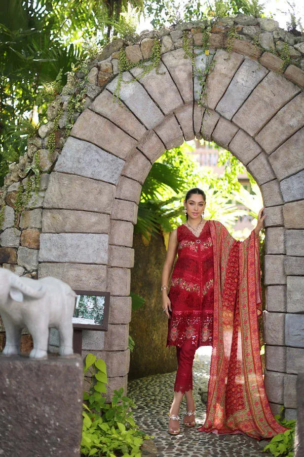 Noor by Saadia Asad | Luxury Chikankari Lawn24 | D12-A Red Chevron - Aqsa Fabrics