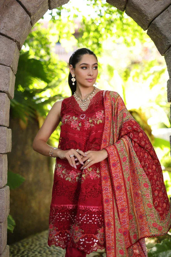 Noor by Saadia Asad | Luxury Chikankari Lawn24 | D12-A Red Chevron - Aqsa Fabrics