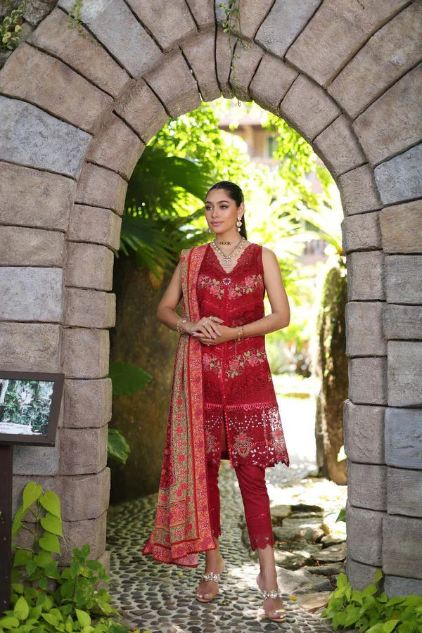 Noor by Saadia Asad | Luxury Chikankari Lawn24 | D12-A Red Chevron - Aqsa Fabrics
