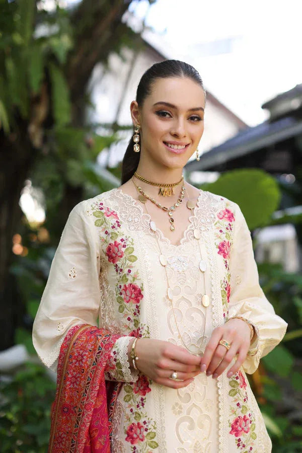 Noor by Saadia Asad | Luxury Chikankari Lawn24 | D12-B Cream Laser - Aqsa Fabrics