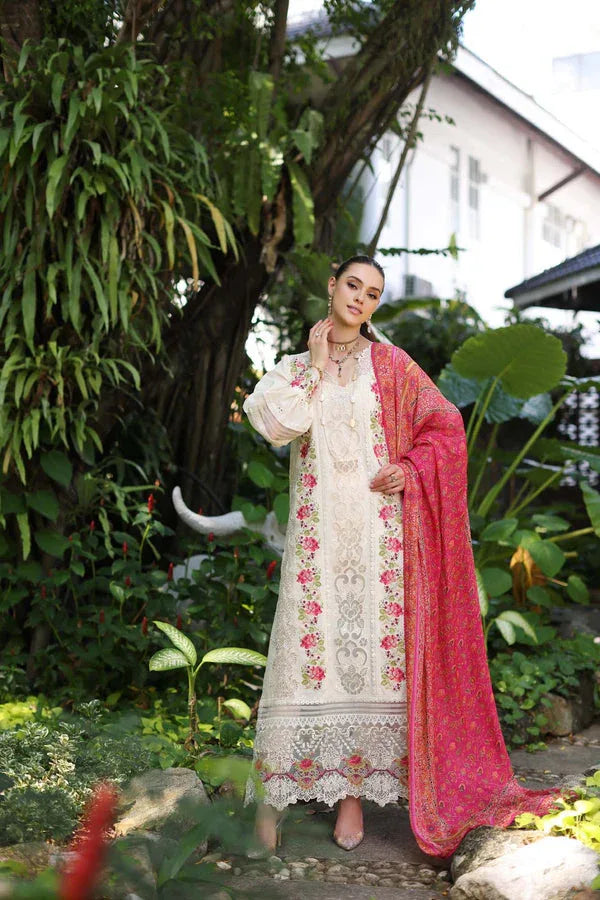 Noor by Saadia Asad | Luxury Chikankari Lawn24 | D12-B Cream Laser - Aqsa Fabrics