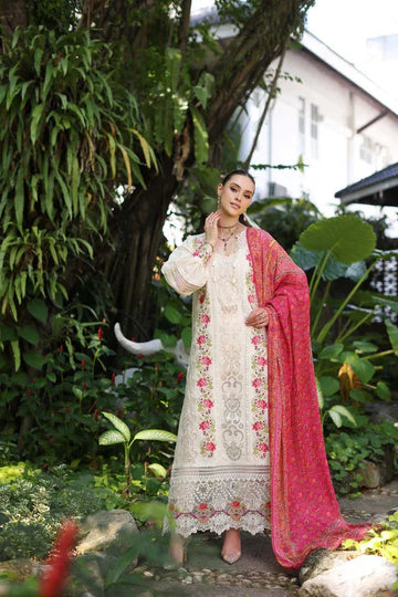 Noor by Saadia Asad | Luxury Chikankari Lawn24 | D12-B Cream Laser - Aqsa Fabrics