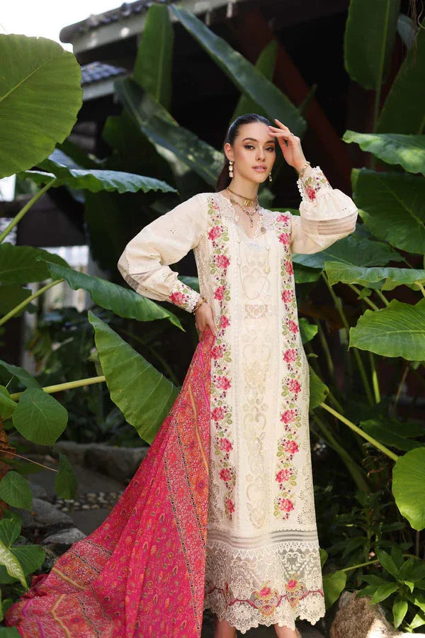 Noor by Saadia Asad | Luxury Chikankari Lawn24 | D12-B Cream Laser - Aqsa Fabrics
