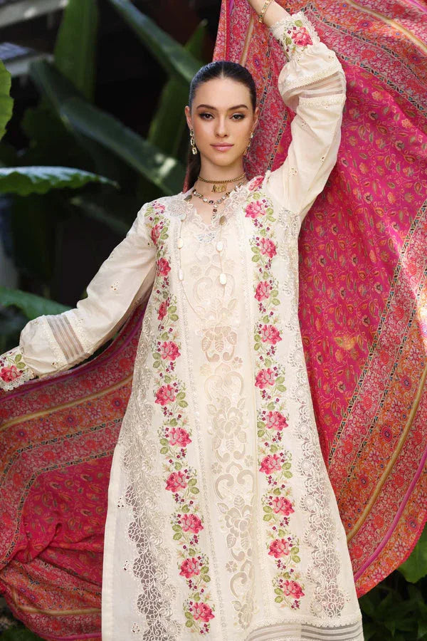 Noor by Saadia Asad | Luxury Chikankari Lawn24 | D12-B Cream Laser - Aqsa Fabrics