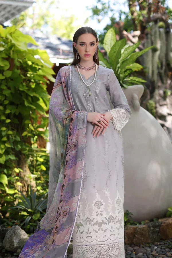 Noor by Saadia Asad | Luxury Chikankari Lawn24 | D1-B Grey Ombre - Aqsa Fabrics