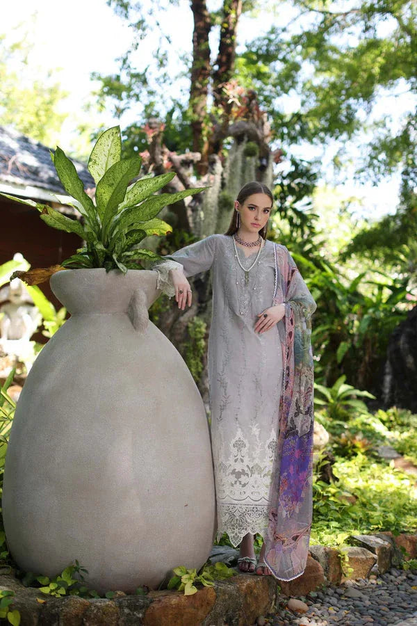 Noor by Saadia Asad | Luxury Chikankari Lawn24 | D1-B Grey Ombre - Aqsa Fabrics