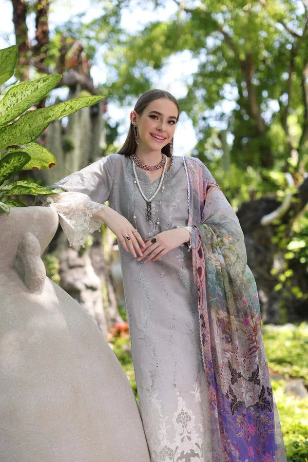Noor by Saadia Asad | Luxury Chikankari Lawn24 | D1-B Grey Ombre - Aqsa Fabrics
