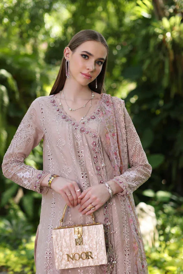Noor by Saadia Asad | Luxury Chikankari Lawn24 | D3-A Mink Schifli - Aqsa Fabrics