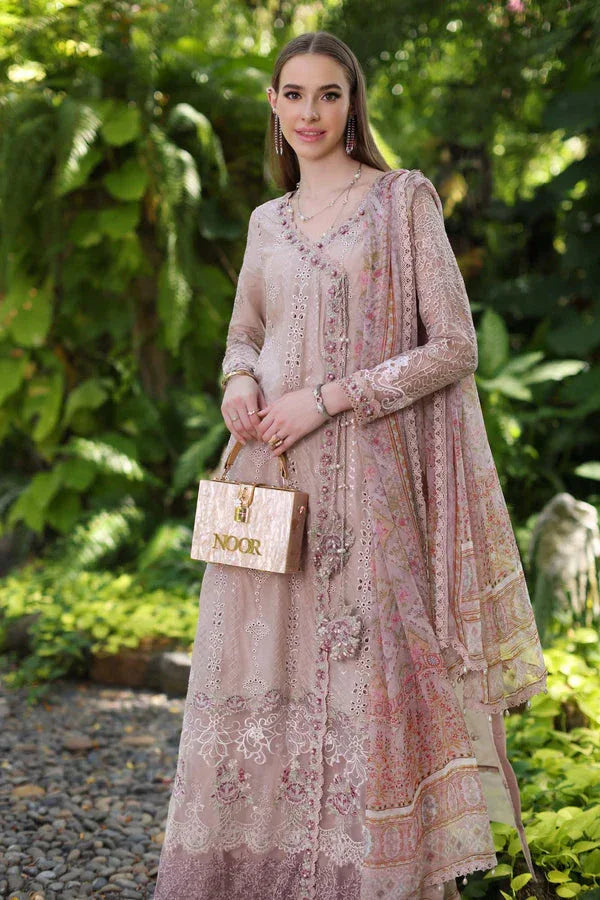 Noor by Saadia Asad | Luxury Chikankari Lawn24 | D3-A Mink Schifli - Aqsa Fabrics