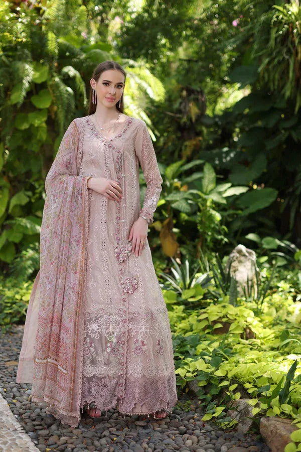 Noor by Saadia Asad | Luxury Chikankari Lawn24 | D3-A Mink Schifli - Aqsa Fabrics