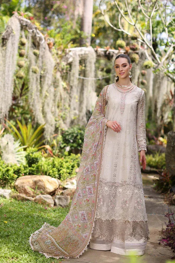 Noor by Saadia Asad | Luxury Chikankari Lawn24 | D3-B Beige Schifli - Aqsa Fabrics