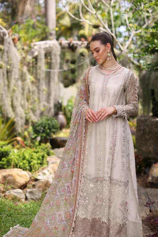 Noor by Saadia Asad | Luxury Chikankari Lawn24 | D3-B Beige Schifli - Aqsa Fabrics